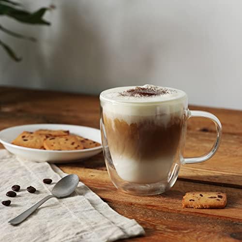 CNGLASS Double Wall Glass Coffee Mugs 12 oz,Insulated Glass Coffee Cups with Handle,Clear Espresso Mugs for Cappuccino,Latte,Tea Bags,Hot and Cold Beverages,Set of 2 - Image 4