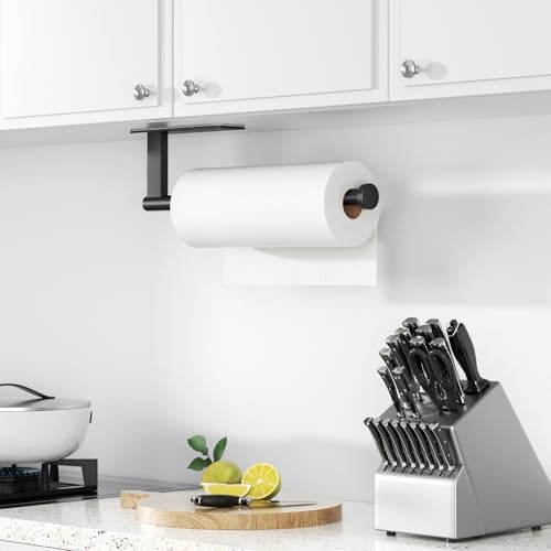 Paper Towel Holder Under Cabinet - Stainless Steel Paper Towel Holder Wall Mount, Self-Adhesive or Drilling, Matte Black Towel Rack for Kitchen Organization and Storage, Kitchen Paper Roll Holder - Image 7