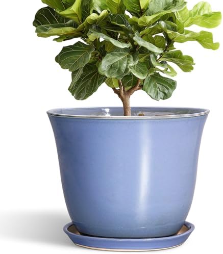 12 Inch Pots for Plants, Ceramic Planter with Saucer, Purple-Blue by SUNPOTFOR