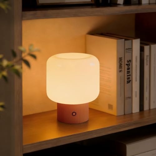 Mushroom Lamp, 5W Cute Cordless Rechargeable Table Lamp with Glass Shade by Magcharm