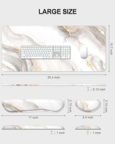 Auhoahsil Large Mouse Pad with Wrist Rests for Keyboard & Mouse, Thick Soft Ergonomic Memory Foam Wrist Supports, Big & Long Desk Mat 35.5 x 15.7 in, for Office Gaming Computer, White Gold Marble - Image 7