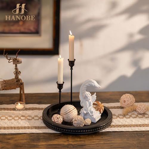 Hanobe Round Decorative Tray with Beaded Edge, Distressed Dark Brown Finish - Image 6