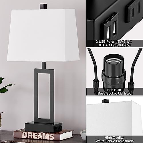 23.5" Touch Control Table Lamps Set of 2, Bedside Lamp with 2 USB Ports & AC Outlet, 3-Way Dimmable Nightstand Lamp with White Linen Shade for Living Room Bedroom End Table Office(2 LED Bulb Included) - Image 2