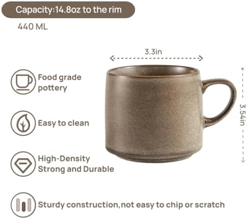 12oz Japanese Style Minimalistic Asian Rustic Reactive Glaze Ceramic Pottery Coffee Mug, Lead-Free Glaze earthen Tea Mug,Tea cup with handle, stoneware mugs, Microwave and Dishwasher Safe (Gray) - Image 2