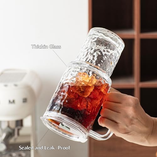INSETLAN 24 oz Water Ripple Glass Tumbler with Handle and Lid, Set of 2 – Reusable Iced Coffee Cups with Lids, Clear Glass Cups with Straw for Coffee, Smoothies, Tea, Juice – Perfect for any Occasion - Image 5