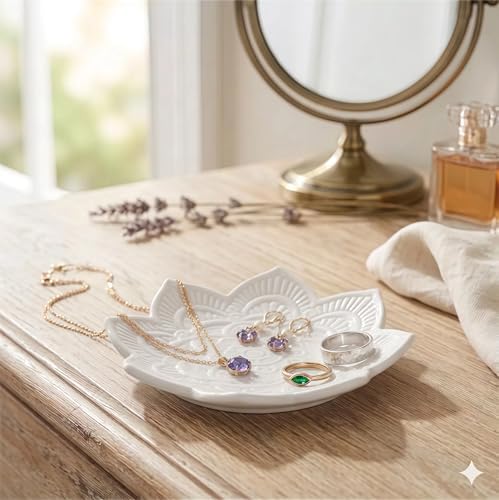 PUDDING CABIN White Mandala Jewelry Dish | 4.3-Inch Boho Home Decor | Ceramic Ring Dish Trinket Tray for Rings & Earrings | Wedding & Bridal Shower Mother Day Birthday Gift for Women - Image 7