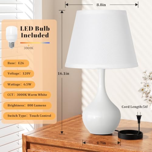 16.1" Touch Table Lamp for Nightstand, 3 Way Dimmable Small Bedroom Lamp - Image 6