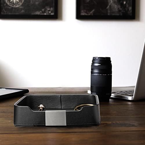 SANZIE Leather Tray Organizer, Valet Tray Key Tray (Metal Silvered, Black) - Image 5