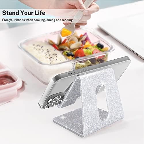 Crpich Acrylic Cell Phone Stand, Portable Phone Holder, Phone Stand for Desk, Compatible with Phone16 15 14 13 12 Pro Max Mini 11 Xr Plus SE, Switch, Android Smartphone, Pad, Tablet, Glitter Silver - Image 2