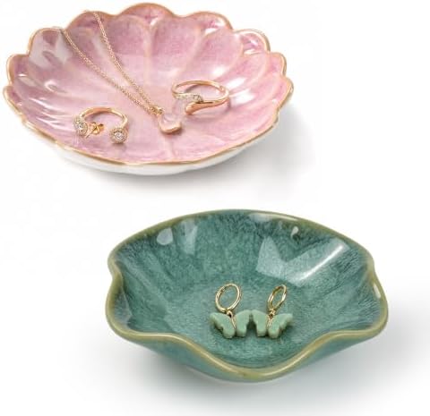 2Pcs Ceramic Lotus Leaf Jewelry Trays, Decorative Ring Trinket Dish by LIOUCBD