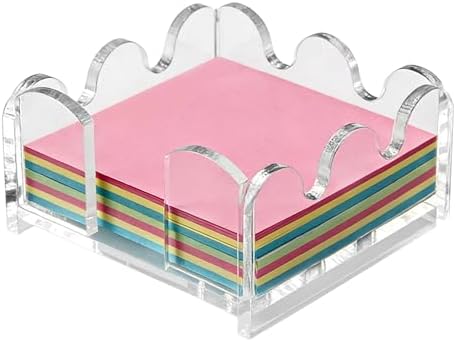 Scalloped Acrylic Sticky Note Holder, 3 x 3 Inch Clear Sticky Note Organizer, Cute Wave Design Notepad Holder and Desk Organizer for Office, Home, Dorm Room & Classroom by Unknown