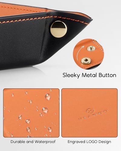 VLANDO Travel Valet Tray, Foldable PU Leather Catchall Tray, Orange Black - Image 5