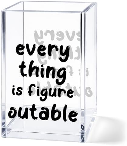 Acrylic Pen Holder Cup, “Everything Is Figureoutable” Desk Decor, Inspirational Pencil Holder Organizer, Motivational Office Accessories, Gift for Women Coworker by Unknown