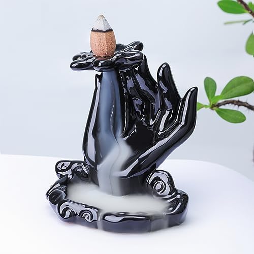 Buddha Hand Backflow Incense Burner, Waterfall Incense Burner, Ceramic Incense Fountain Buddha Incense Holder, Incense Cone Burner for Yoga Meditation and Home Decor by WEWAYSMILE