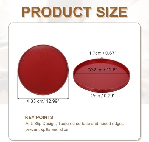 Wooden Serving Tray Round Wood Serving Tray Decorative Platter, 13 Inch Fit for Home Decor Kitchen Coffee Table Candle Holder, (Red) - Image 2