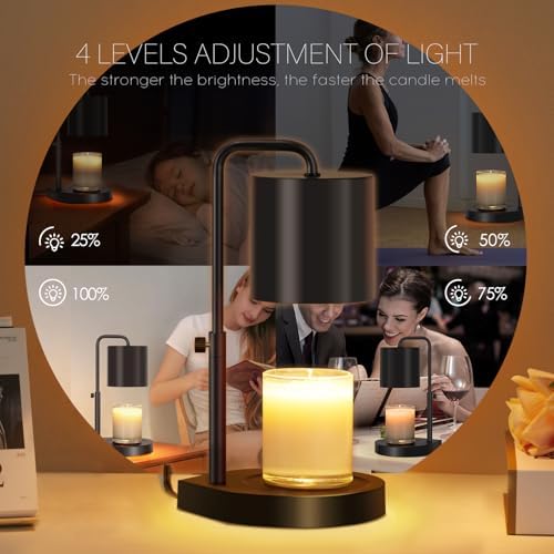 zukakii Candle Warmer Lamp Adjustable Height Dimmable with Timer Large Jar Candles Compatible - No Flame Scented Wax Warmer with 2 Bulbs - Mothers Day Gift - Black - Image 3
