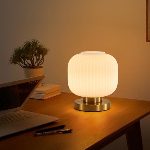 Mid Century Modern Table Lamp, 8" Globe White Glass Lamp Plug in - Image 2