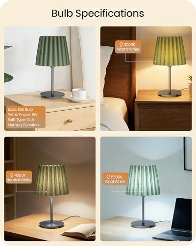 Small Bedside Table Lamp, Dimmable Table Lamp with 3 Adjustable Color Temperatures, Nightstand Lamp with a Dimmable Bulb, E26 Base, for Bedroom, Study, Desk, Green and Black J15TL05 - Image 2