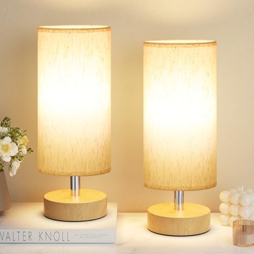 Table Lamps Set of 2 （Cream Shade - Wood Base, 11.6" Inline Control） by PartageiZ