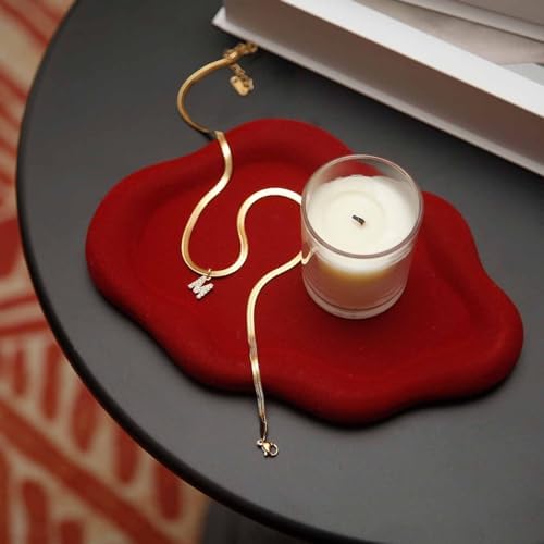 Jewelry Dish Trinket Tray for Women, Ring Dish Holder, Unique Cloud Shape Ceramic Plate Cute Things Vanity Aesthetic Room Decor Mother's Day Birthday (Flocked Scarlett) - Image 4