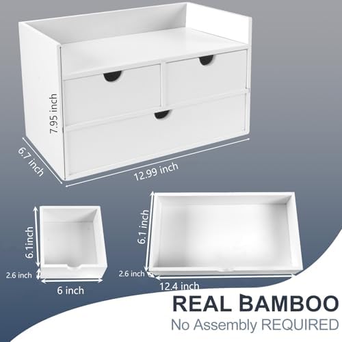 Charmewooden Bamboo Desk Organizer With Drawers Countertop Drawers Counter Storage Box Corner Desk Organizer for Home Office No Assembly Required - Image 2