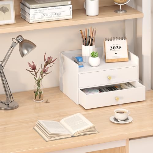 Bamboo Desk Organizer - Stackable, No Assembly Required, Ideal for Office/Home Use - Perfect for Toiletries, Stationery, Accessories. (White, Two level drawer box with sides) - Image 7