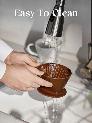 DOWAN Pour Over Coffee Dripper, Non Electric Pour Over Coffee Maker, Porcelain Slow Brewing Accessories for Home, Cafe, Restaurants, Easy Manual Brew Maker, Brown - Image 5