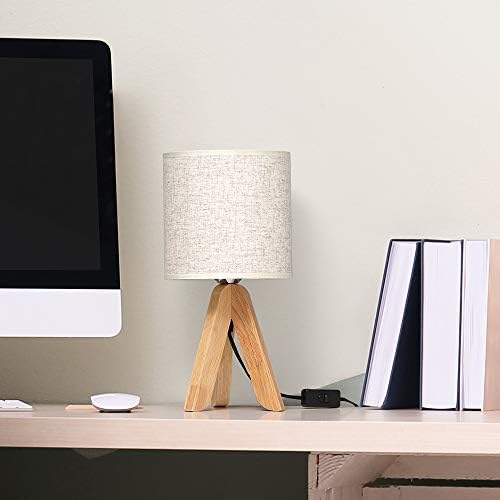 HAITRAL Small Bedside Table Lamp - Wooden Tripod Nightstand Lamp - Image 6