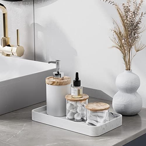 Gurygo 10" Vanity Tray for Bathroom - Hand Towel Tray Organizer for Paper Napkins - Bathroom Vanity Counter Organization - Ceramic Soap Dispenser Tray for Kitchen Counter (Marble White, Set/1)… - Image 7