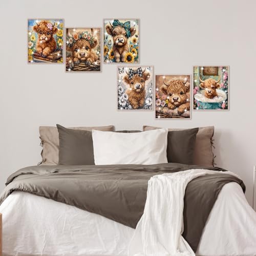 Chunful 6 Pcs Highland Cow Diamond Art Kits for Adults, Baby Cow Diamond Painting Kits for Beginners Crafts Aesthetic Room Decor 5d Craft Wall Decor for Home, 10 x 11.8'' - Image 5