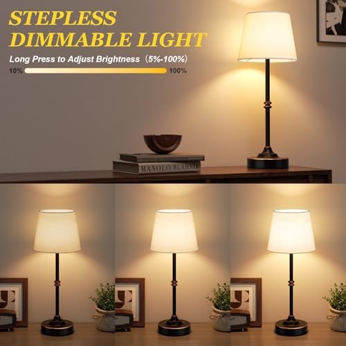 Kakanuo Rechargeable Cordless Table Lamp Antique Black - 2 Pack 4000mAh Battery Operated Lamp, 3000K Warm Light, Touch Control Stepless Dimming, for Bedside, Dining Table, Home Decor - Image 4