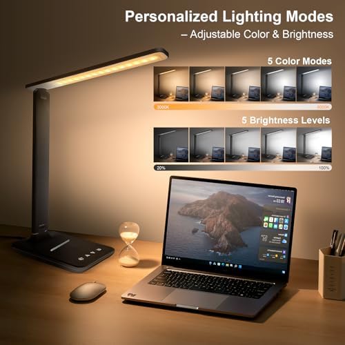LED Desk Lamp for Office Home, 500LM Bright Touch Control USB Charging Port - Image 3