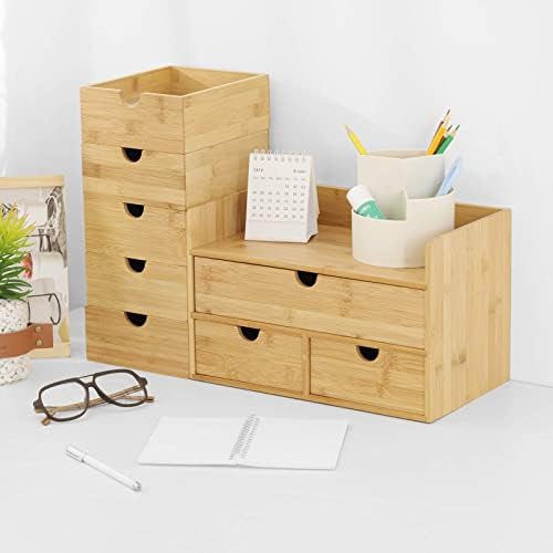 Bamboo Desk Organizer with Drawers, 3-Drawer Desktop Storage Box - Image 6