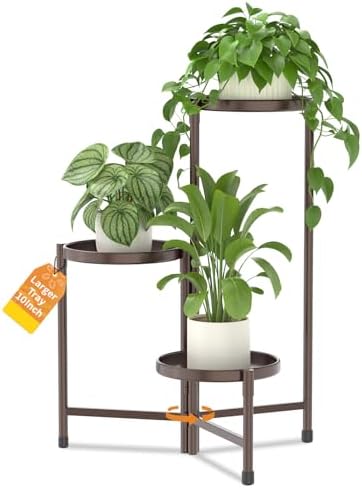LASZOLA Plant Stand Indoor with 10 Inch Large Metal Tray, 3 Tier Bronze by LASZOLA