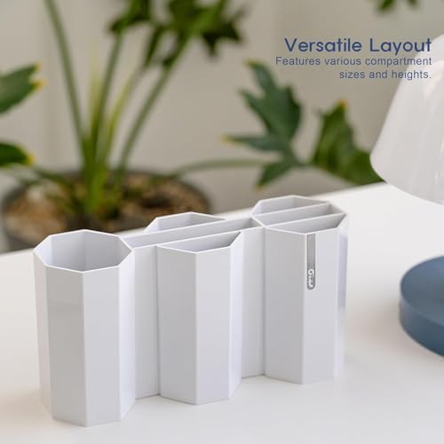 Octagonal Desk Organizer [Arctic White] - Multi-Compartment Aesthetic Pen Holder, Divided Pencil Cup for Office & Home, Modern Stationery Storage, Traditional K-Design Motif (Made in Korea) - Image 4