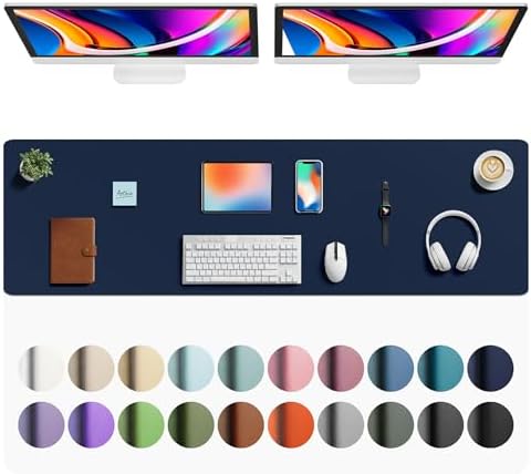 Aothia Faux Leather Desk Mat - Large Mouse Pad, Non-Slip PU Leather Blotter, Waterproof Writing Surface for Office and Home (Dark Blue, 63" x 17") by AothiaSimpleNaturalUnique
