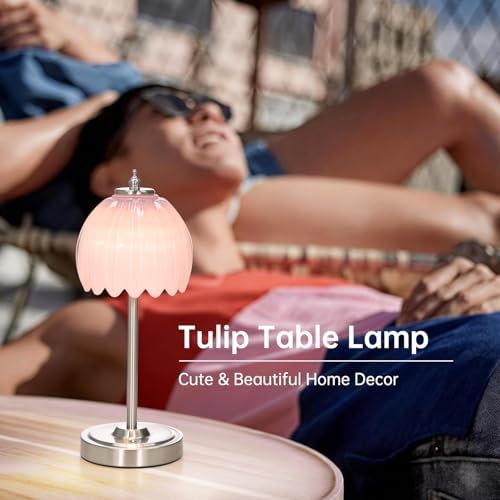 Shenmoyl Rechargeable Table Lamp with 5200mAh Battery & Touch Control - 3 Adjustable Color Temperatures, Cordless Dimmable Table Light for Bedroom, Office Desk, Nightstand (Creamy Pink,Silver Base) - Image 6