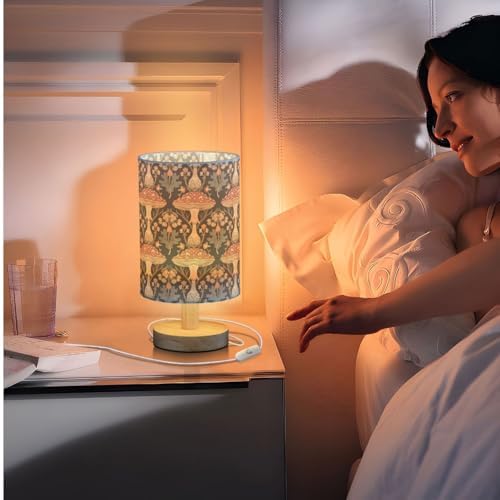 William Morris Style Mushroom Table Lamp for Bedroom USB Port Lamps Small Accent Table Lamp Nightstand Lamp Sturdy Linen Shade Wooden Base Decorative Lamps for Bedside Reading|Kids|Dorm|Home - Image 7