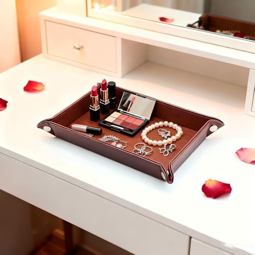 Leather Valet Tray Organizer, Catchall Tray, Desktop Storage for Keys, Coins, Wallet, Phone, Jewelry | Multi-Use Entryway Table, Desk & Nightstand Storage for Men & Women (Maroon) - Image 7