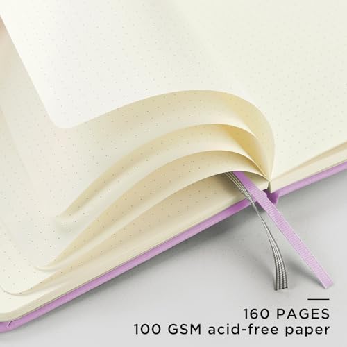 &And Per Se Dotted Journal Notebook, A5 Hardcover Leather Dotted Journal, 160 Pages 100gsm Thick Dot Grid Paper, 3 Sheets of Stickers Included - 5.7'' x 8'' (Light lavender) - Image 4
