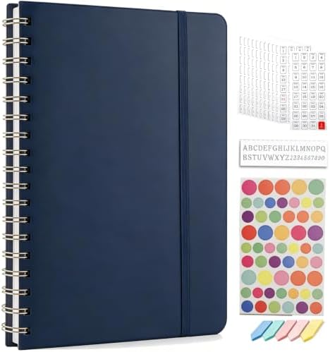 Dot Grid Journal Starter Kit, A5 Spiral Notebook with Stencil Ruler, Date & Color Stickers, Hardcover, 120gsm Thick Paper, Subtle Blue Dotted Pages for Planning, Study & Work - Blue by Unknown