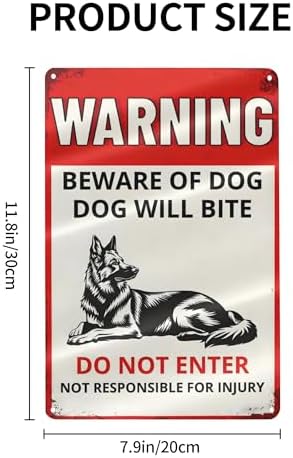 Warning Beware Of Dog Sign Dog Will Bite German Shepherd Aluminum Metal Tin Signs Outdoor Yard Sign Warning Sign For Fence Yard Home Kitchen Farm Garden Wall Decor 8x12 Inch - Image 2