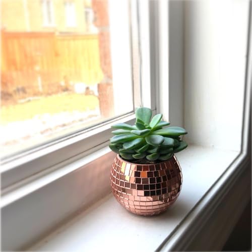 Mini Disco Ball Planter (Rose Gold Color) Mini Vase Indoor Planter for Eucalyptus Plant for Shower Housewarming Gift Ideas Cute Desk Accessories Aesthetic Decor Rose Gold - Image 4