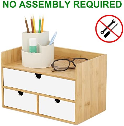 Bamboo Desk Organizer with Drawers, Desktop Storage for Office Supplies - Image 4