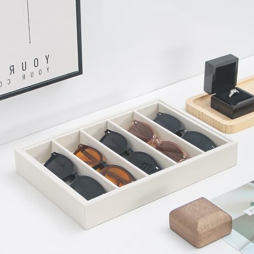 Bedside Organizer - Multi-use Holder for Desk Drawer, Nightstand, Desktop - Catchall Tray for Jewelry, Sunglasses, Phone, Watch, Perfume, Lipstick (Beige 5Grid) - Image 2
