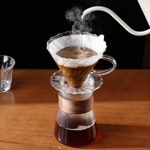 Bincoo Glass Pour Over Coffee Maker Set, All-Glass Borosilicate V-shape 60° Cone Dripper & 500ml Coffee Carafe Server, V-shape 60° Cone Drip Brewer with 50 V02 Filters - Image 7
