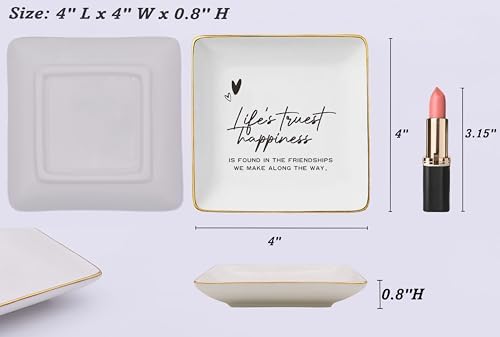 Friendship Gifts for Woman,Best Friends,Thank You Gift for Bestie,Sisters,Friends Appreciate Keepsake-Christmas Gifts-Delicate Ceramic Jewelry Tray Trinket Holder Ring Dish-Life's Truest Happiness - Image 5