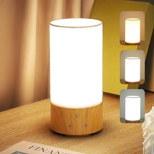 Caromolly Light Therapy Lamp, Happy Lamp 10,000 LUX UV Free with 3 Color Temperature & 5 Brightness Level, Full Spectrum Light Wood Base Round Flaxen Fabric Shade for Home, Office, White Linen by CaromollyLightTherapyLamp
