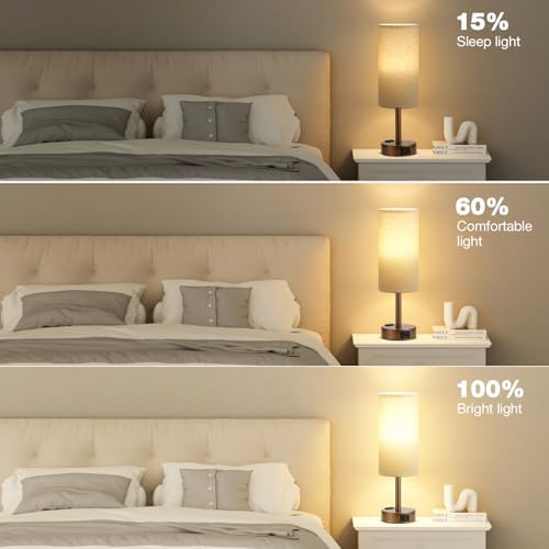 Fenmzee Brown Bedside Lamp for Bedroom, Dimmable Touch, USB A+C, AC Outlet - Image 4