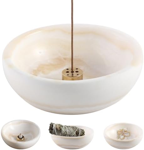 Koville Turkish Natural Marble Incense Holder, 5inch Incense Holders for Sticks, Sturdy Incense Burner Ash Catcher, Ideal for Meditation, Relaxing, Easy to Clean by Koville